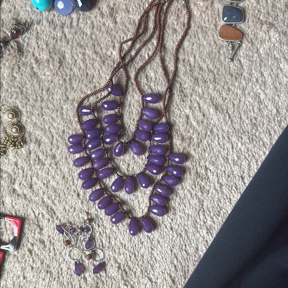 Elegant Purple Beaded Necklace Set